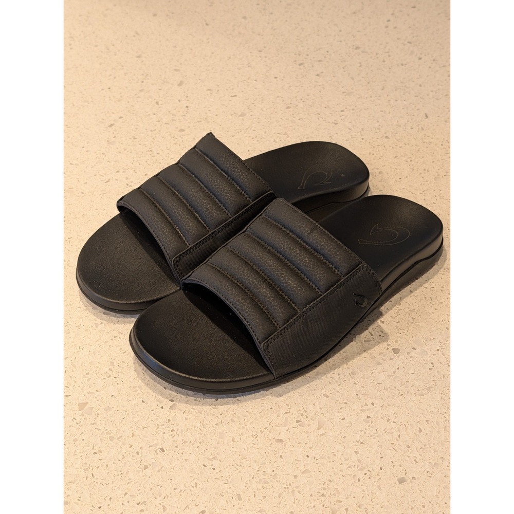 Olukai Mens Maha Olu Slide Sandal Size 10 US / 43 EU Cushion Recovery Black